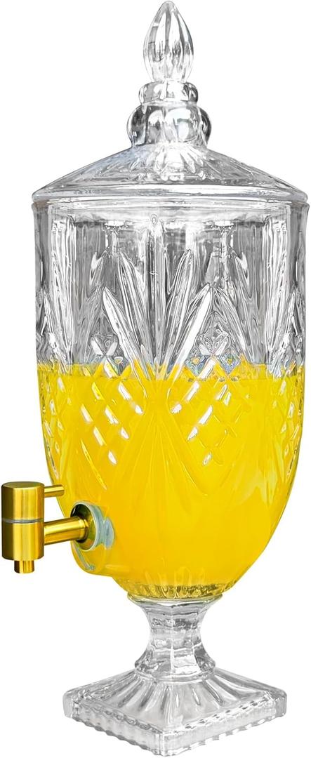 1.3 Gallon Glass Drink Dispenser, Glass Beverage Dispenser with Spigot for Party Bar Wedding, Crystal Collection Jug, Wide Mouth with Lid, Iced Beverage Dispensers (1.3gal colorful)
