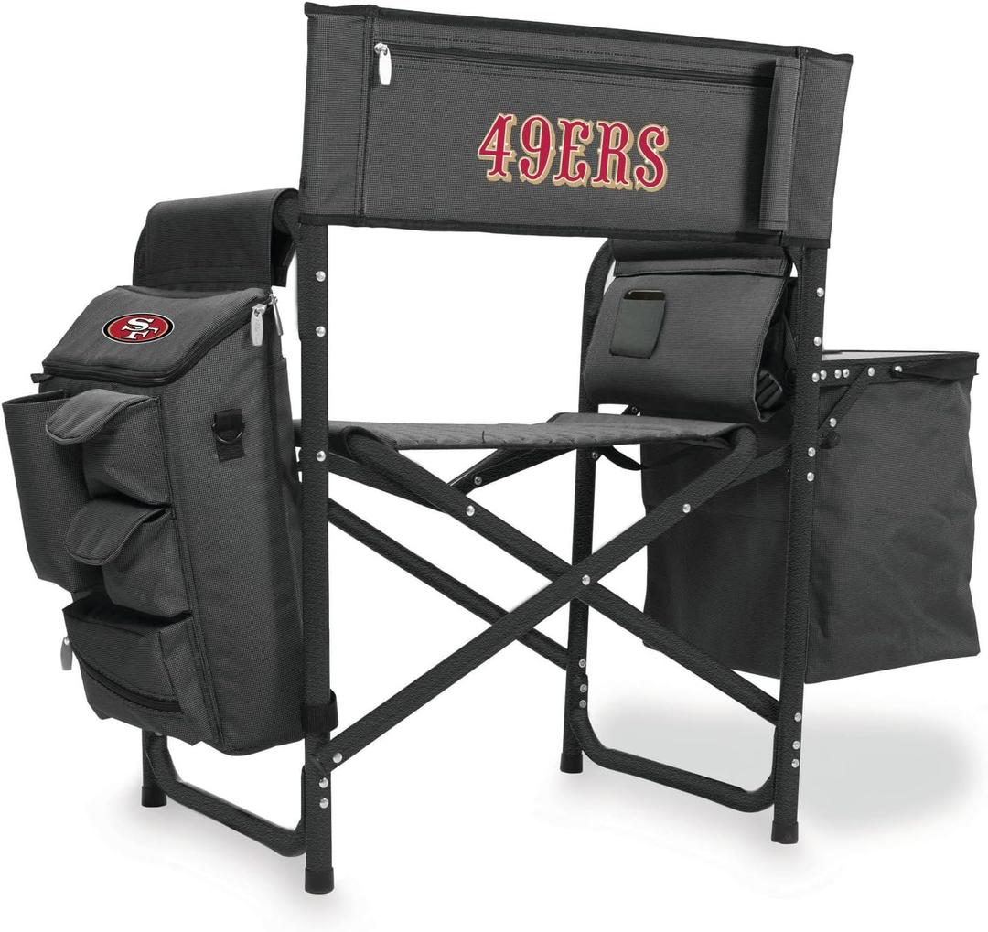 PICNIC TIME NFL Unisex-Adult NFL Fusion Camping Chair with Side Table and Soft Cooler, Beach Chair for Adults, Lawn Chair (One Size, Dark Gray With Black Accents)