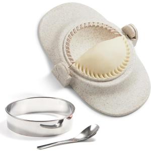 Empanada Maker Press, 5 Inch Extra Large Dumpling Maker Set with Dough Cutter, Dumpling Mold Set for Pierogi, Pastelitos, Calzone, Turnovers, Chinese Dumpling 5" (White)