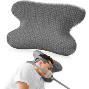 CPAP Bed Pillow for Side & Back Sleepers, Packable Neck Cervical Support Pillow with Cooling Cover for All CPAP Users, Memory Foam Pillow for Hotels Camping, 18.1"x11.8"x3.5"/4.3"
