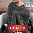 Sunbeam Electric Heated Throw Blanket Oversize Grey stone Microplush 4 Heat Settings