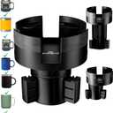 Integral Expandable Mug Holder - YETI 14oz Rambler Cup Holder - Car Cup Holder Expander with Adjustable Base - Rubber Tabs Hold Most Coffee Mugs Ramblers 10oz