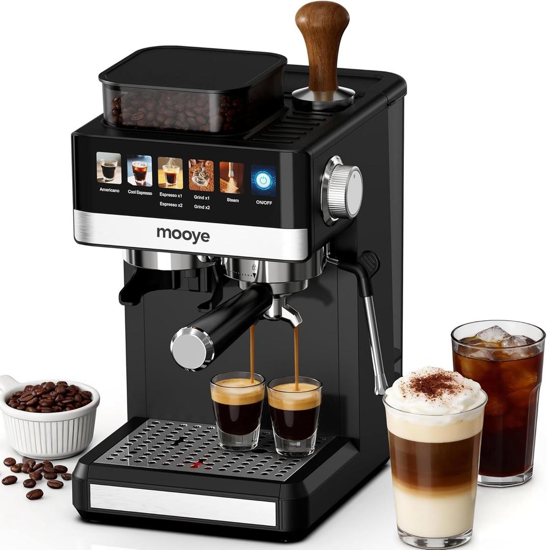 Espresso Machine with Grinder,20Bar Compact Espresso Maker with Steam Milk Frother,Coffee Maker for Home (Black, Medium)