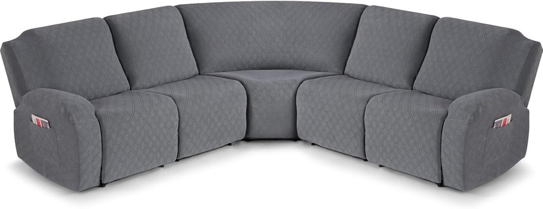 VANSOFY Extra Large Reclining Sectional Couch Covers, Washable 5-Piece Sofa Covers for L Shape Sectional Sofa Corner Seater, Thick, Soft Sofa Slipcovers (5 Seat Recliner Cover, Dark Gray)