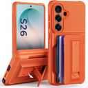 for Samsung Galaxy S26 Case Wallet with Card Holder (4-5Cards),[RFID Blocking][Kickstand][Military Drop Protection] Full Camera Protection Wallet Case for Samsung S26 Orange
