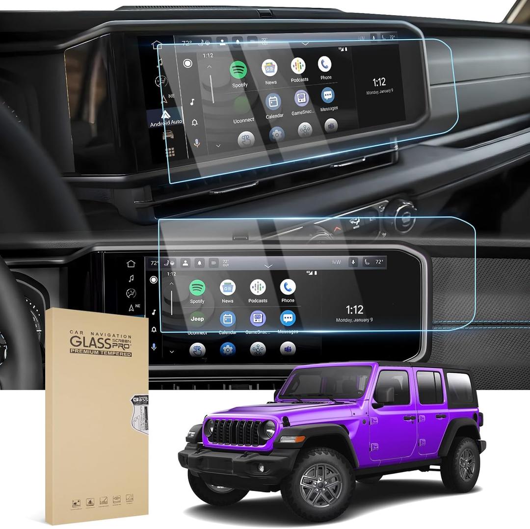 2PCS Screen Protector Custom Fit for 2024 2025 2026 Jeep Wrangler JL/4XE/Gladiator,12.3Inch Tempered Glass Protective Film for 2024 Wrangler Accessories, Anti-Scratch 9H Tempered Glass