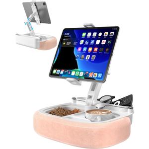 Tablet Pillow Stand for Lap Use, Adjustable iPad Holder with Bowl, Pink