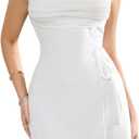 Women's Sexy Mesh Short Dress Square Neck Ruched Wedding Guest Cocktail Mini Dresses (White)