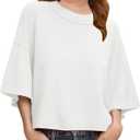 Girls Short Sleeve Sweater Kids Summer Oversized Cropped Sweaters Casual Crewneck Lightweight Knit Tops 5-14Y (11-12 Years, White)