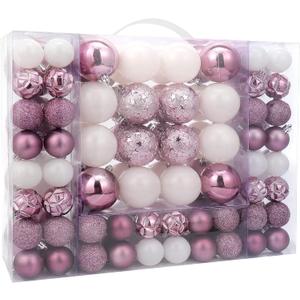 87ct Christmas Ball Ornaments Set Shatterproof Seasonal Hanging Decorations with Reusable Hand-held Gift Package for Xmas Tree Holiday Party and Home Decor, Lilac