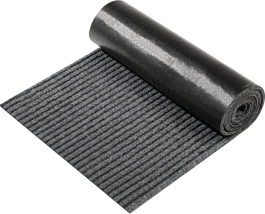 Nuanchu Large Semi-Finished Striped Doormat Waterproof Entry Mat with Rubber Lining, Indoor and Outdoor Mat for Wet Weather, Entrance Shoe Scraper, Kitchen, 24 x 35(Gray,1 Roll) (Grey)