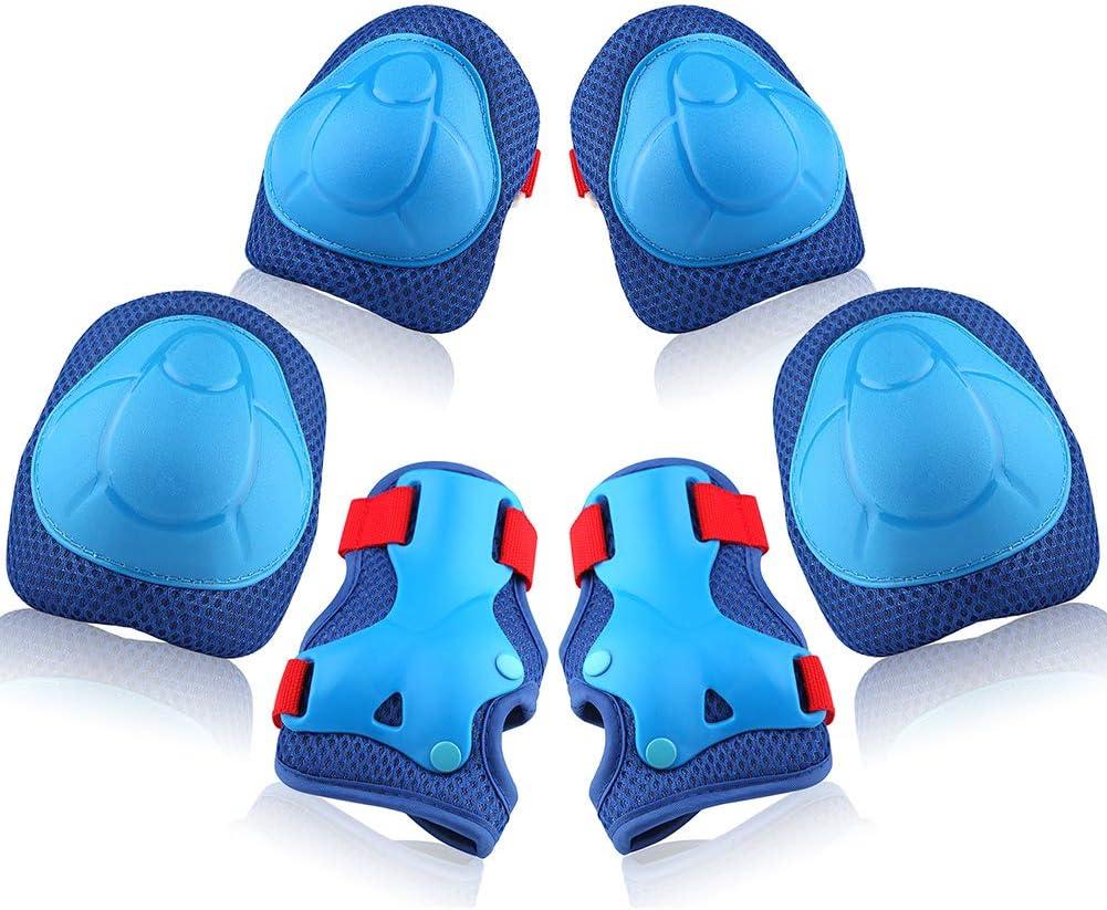 Kids Protective Gear Set Knee Pads for Kids 3-14 Years Toddler Knee and Elbow Pads with Wrist Guards 3 in 1 for Skating Cycling Bike Rollerblading Scooter (M(7-13Years), BlueRed)