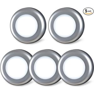 STAR-SPANGLED 5 Pack 2.8” Push Tap Lights, Stick on Touch Puck Lights AAA Battery Operated, LED Sticky Button Lights for Classroom, Kitchen, Under Cabinet, Closet (Sliver, Cool White)