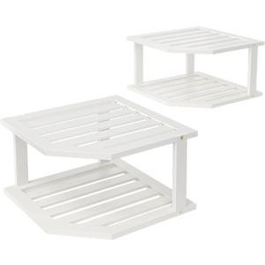 VERTORGAN Bamboo Corner Shelf(2 Pack),2 Tier Plate Organizer for Cabinet and Countertop,Pantry Dish and Spice Rack for Kitchen(White)