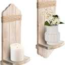 Wall Candle Sconces Set of Two, Rustic Washable White Wood Wall Candle Holder Decor, Farmhouse Wooden Candle Holder Decorations for Fireplace, Hallway, Living Room, Bedroom