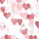 Rose-Gold Pink Party-Decorations Heart Garland Streamers - 52Ft Bachelorette Engagement Hanging Paper Banner,Valentines Day Bridal Shower Wedding Birthday Party Bunting Lasting Surprise