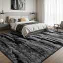 Deerhoo Large Shag Area Rugs 6 x 9, Tie-Dyed Plush Fuzzy Rugs, Black Gray | Soft Furry, Non-Slip, Washable, Indoor Carpet, For Living Room, Boys Bedroom, Nursery Kids Home Decor