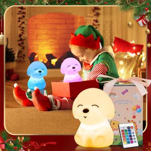 Mubarek Dog Gift Night Light for Kids - Remote Control, 16 Colors, Dimmable Timer, Rechargeable - Kawaii Silicone Baby Nursery Lamp (wh-a06)