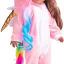 2 x 18 Inch Doll Clothes Unicorn Onesie Pajamas Rainbow Color Hair Bow Clips Costume Fits 18 Inch Doll (Doll Not Included) (Pink)