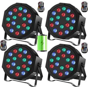 U`King 36W Wireless Uplights, 18 RGB Stage Lights, Rechargeable Par Lights with DMX512 & Sound-Activated Mode, LED Par Can for Party Event Wedding Show, 4 Pack