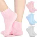 Janmercy 3 Pairs Aloe Socks Moisturizing Spa Infused Gel Sleeping Fuzzy Dry Feet Non Slip Lotion Socks for Women Men Repairing Softening Dry Cracked (Pink, Blue, Gray)