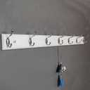 Wood Wall Mounted Coat Rack 32 inch (80cm) with 7 Silver Hooks, Lang Wooden White Wall Coat Hook Rack for Entrance, Hallway, Bedroom, White Wall Clothes Hanger