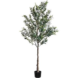 7FT Artificial Olive Tree for Indoor Decor – Large Realistic Silk Olive Tree with Lush Branches & Olive Fruits, Weighted Anti-Tip Base, Low Maintenance for Home, Office & Commercial Spaces