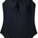 Girls One Piece Swimsuits Bathing Suits Kids Beach Sport Halter Swimwear Quick Dry UPF 50 (8-9 Years, Black)