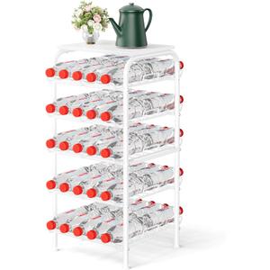 Water Bottle Organizer 5 Tier Free Standing Water Bottle Storage Rack Metal Water Bottle Rack Shelf Large Capacity Bottled Water Holder Beverage Soda Drink Stand for Kitchen Pantry Office,White