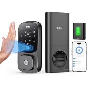 TCL D1 Pro Palm Vein Smart Lock, Keyless Entry Door Lock, Upgraded Rechargeable Battery, Front Door Smart deadboalt, App Remote Control, Auto-Lock, Waterproof, Works with Alexa (Black)