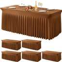 Wish Care 6 Pack Brown Spandex Table Clothes for 6 Foot Rectangle Tables, 6FT Wrinkle Free Fitted Tablecloths Ruffles Design Table Cover for Party, Banquet, Wedding and Events