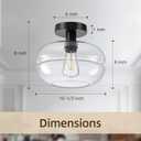 PurtekInfi Semi Flush Mount Ceiling Light Fixture, 10-1/2 Inch Clear Glass Shade, Black Modern Vintage 1-Light E26 Socket Ceiling Light for Hallway Entryway Kitchen Sink Bedroom Bathroom
