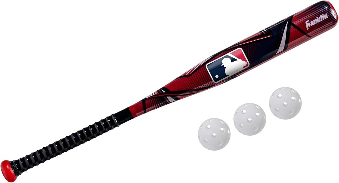 Franklin Sports Kids Plastic Baseball Bat + Balls Set - MLB Slammin' Toy Bat & Ball Set for Kids - Youth 30" Inch Plastic Baseball Bat & Plastic Baseball - Kids Bat + Ball Set, One Size