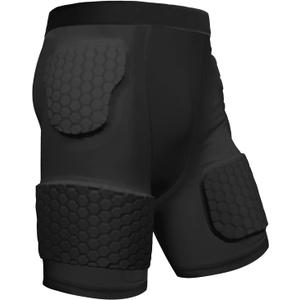 5 Pad Football Girdle for Men Youth - Padded Compression Shorts with Hip, Thigh Pads for Football, Baseball, Sliding Protective Gear for Adults Teens High-Density EVA Foam (3X-Large, Black)