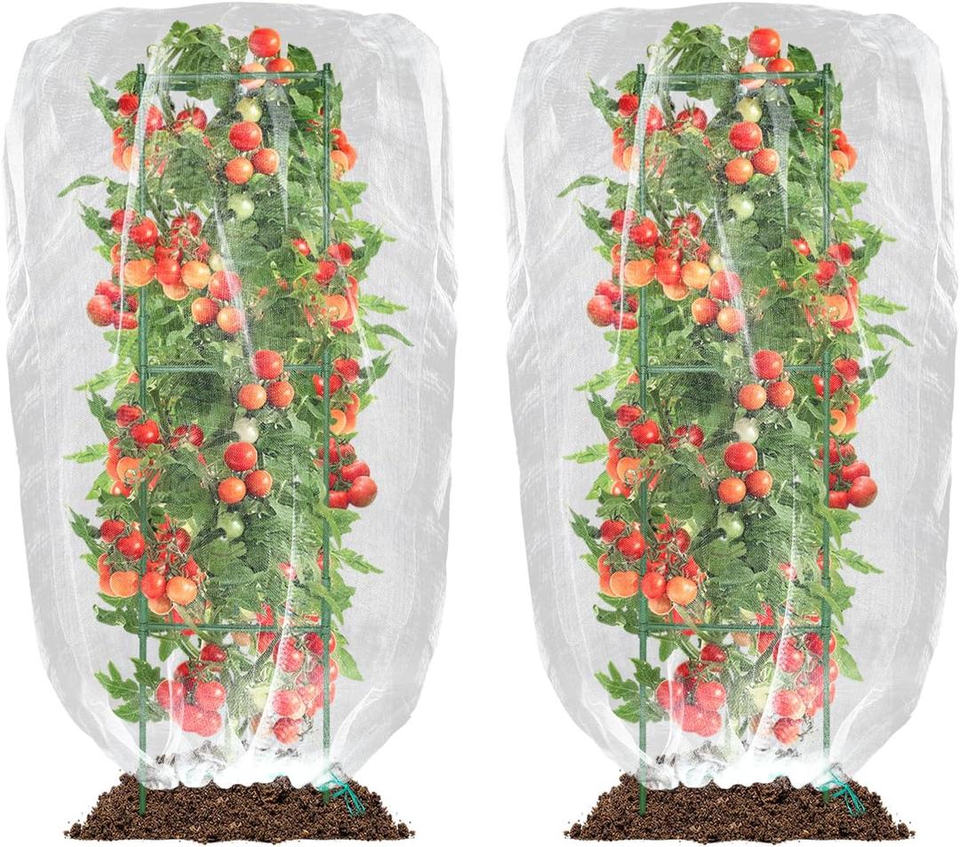 2 Packs Insect Bird Netting Cover - 76ft Blueberry Bushes Tomatoes Net with Drawstring, Fine Mesh Barrier for Protecting Fruit Tree Plants from Squirrel Deer Bug Pest Mosquito Cicada