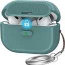 TRONWIN AirPods Pro 2 Case - with Lock One Piece Design AirPods Pro Case (2nd/1st gen), Soft Silicone Full Protective Cover with Easy Open/Close Lock for Women/Men (Pine Green)