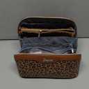 BOYATU Travel Makeup Bag for Women: 3 Pcs Set Portable Make up Bags with Handle - Leopard Print Cosmetic Bags with Compartments - Waterproof Vegan Leather Toiletry Bag (A-1-Brown)