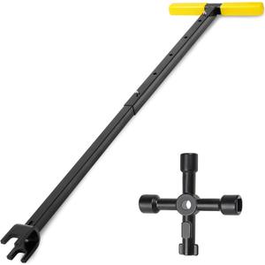 37 Inch Water Meter Key, Adjustable Length, 4-Way Multi-Functional Utility Key, Contractor Grade Enforced Steel Shut Off Tool, T-handle Water Key for Meter Valve