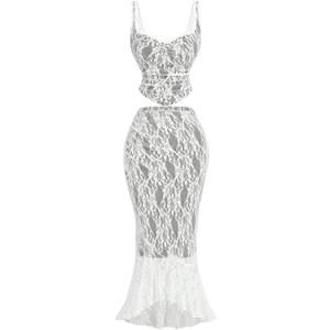 SOLY HUX Women's Floral Lace Skirt Set 2 Piece Sleeveless Top and Bodycon Fishtail Skirts Summer Coquette Outfits (Black and White), Size: S