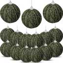 Jenaai 15 Pcs Neutral Christmas Ornaments Balls Bulk 3.15 Inch Yarn Rustic Farmhouse Christmas Tree Ball Ornament Boho Handmade Xmas Hanging Decoration for Tree Party Holiday Decoration(Green)