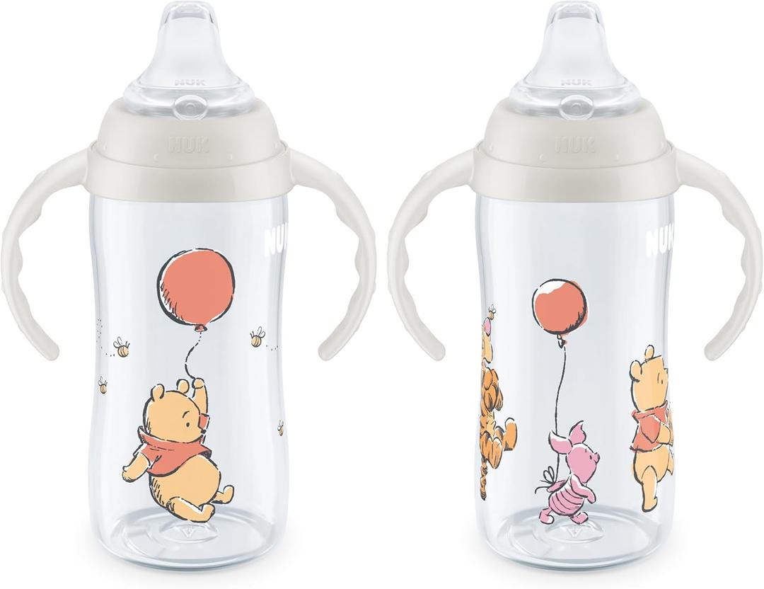 NUK Learner Cup, 10 Oz, Pack of 2, Pooh Bear Soft Spout, Easy-Grip Handles, BPA Free, Spill Proof Transition Sippy Cup