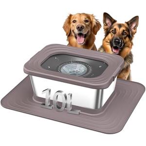 Decflow 10L Stainless Steel Dog Water Bowl, No Spill Anti-Splash Dog Bowls with XXL Silicone Mat, Spill-Proof Slow Feeder for Messy Drinkers, Heavy Duty Pet Bowls for Indoor/Outdoor Use