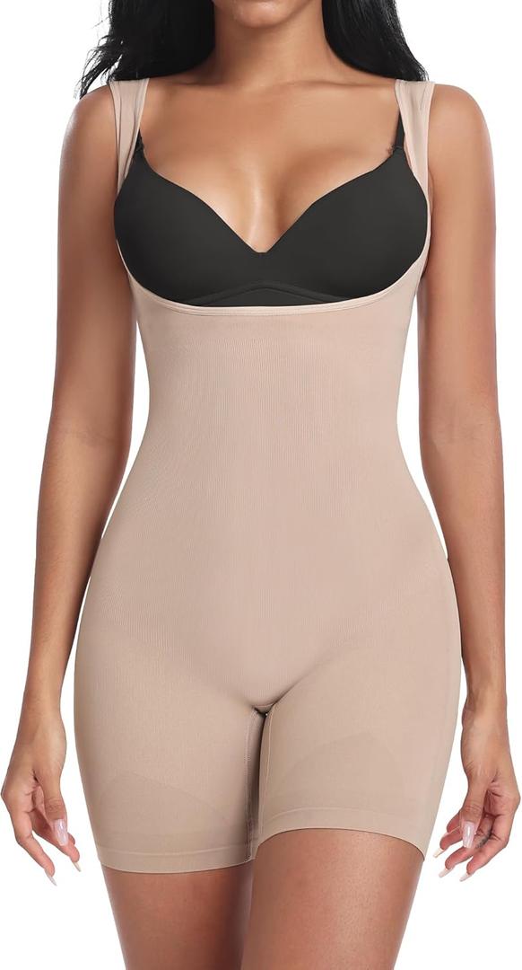 imisic Shapewear Bodysuit for Women Tummy Control Seamless Body Shaper Fajas Underbust Mid Thigh Body Shapewear (Nude XS/ S)