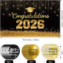 Black and Gold Class of 2026 Banner, Large Congrats Grad Banner Backdrop, Class of 2026 Decorations for Indoor, Outdoor, High School College Graduation Party Decorations Supplies