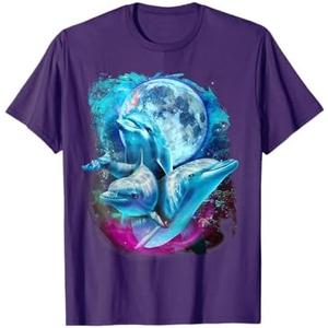 3 Moon Dolphin Funny Sea Creature Bottlenose Fish Art Humor T-Shirt, L