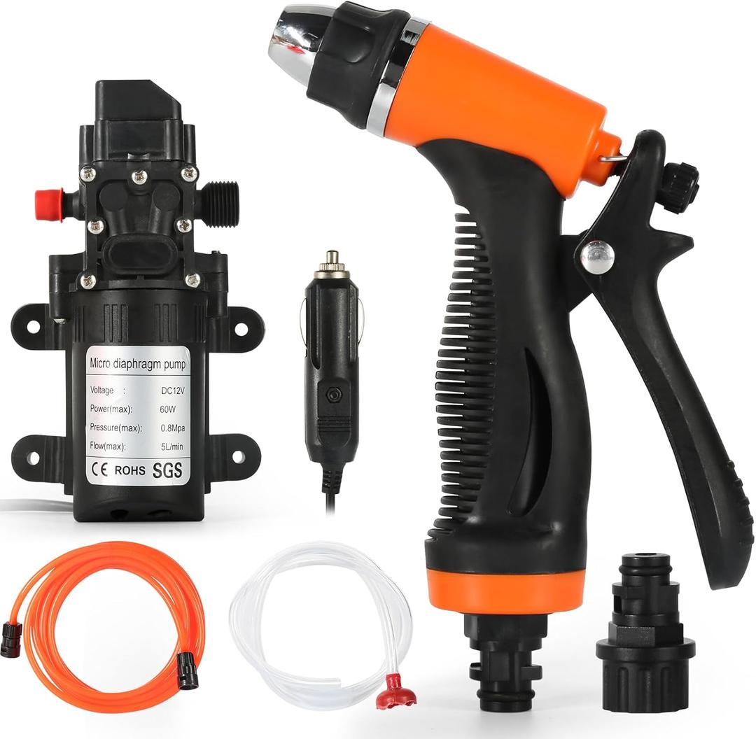 Jadeshay 12V Car Washer High Pressure Cleaning Pump Kit, Portable Lightweight Multi-Functional Electric Cleaning for Vehicles