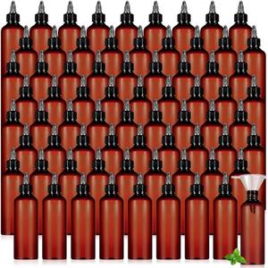 Barydat 72 Pcs 3.4 oz Squeeze Bottle Travel Lotion Bottle Twist Top Applicator Empty Hair Oiling Bottles with Funnels Refillable Plastic Liquid Containers for Liquid Hair Oil Shampoo Lotion (Amber)