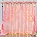 10ft x 10ft Baby Pink Backdrop Curtain with Lights String for Parties,2 Panels Sheer Tulle Curtain Wedding Photo Backdrop with Lights for Baby Shower Birthday Party Ceremony Home Decorations
