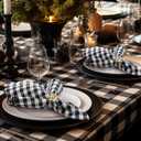 SmoothNovelty 12 Pack Buffalo Plaid Cloth Napkins 18x18 Inch Spring Checkered Cloth Napkins Scalloped Soft Cotton Table Mat Washable Reusable for Dinner Wedding Birthday Parties (Classic,Black)
