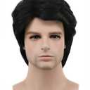 karlery Mens Short Curly Fluffy Dark Black Wig Halloween Costume Wig Cosplay Party Wig
